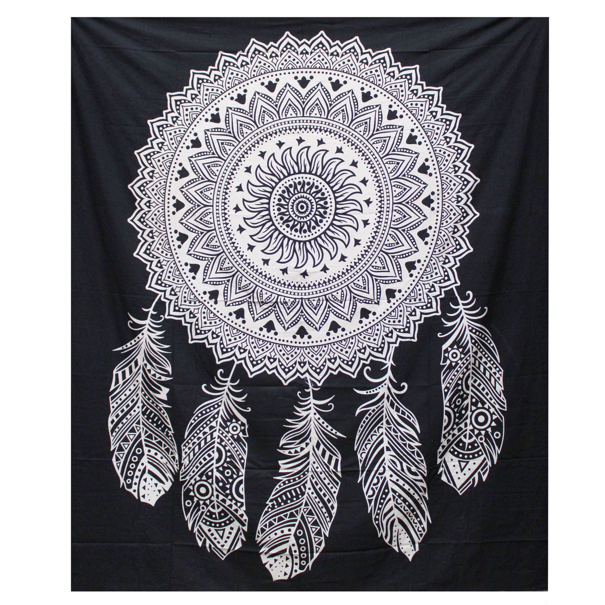 Black and White Cotton Bedspread, Dreamcatcher – view 2