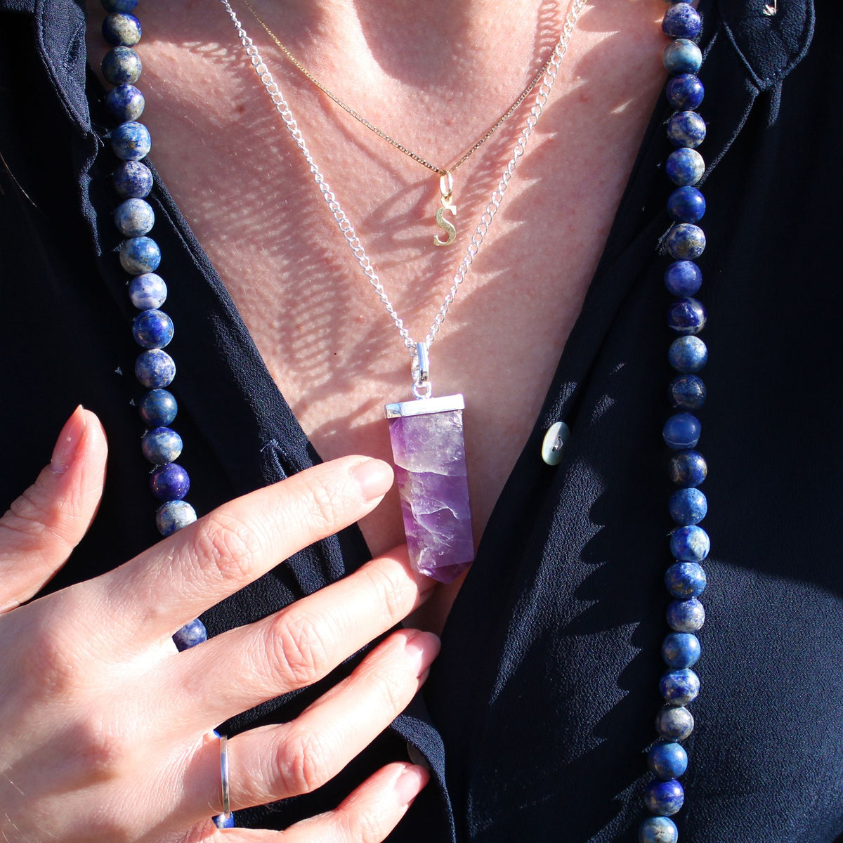 Amethyst Flat Pencil Pendant Necklace
