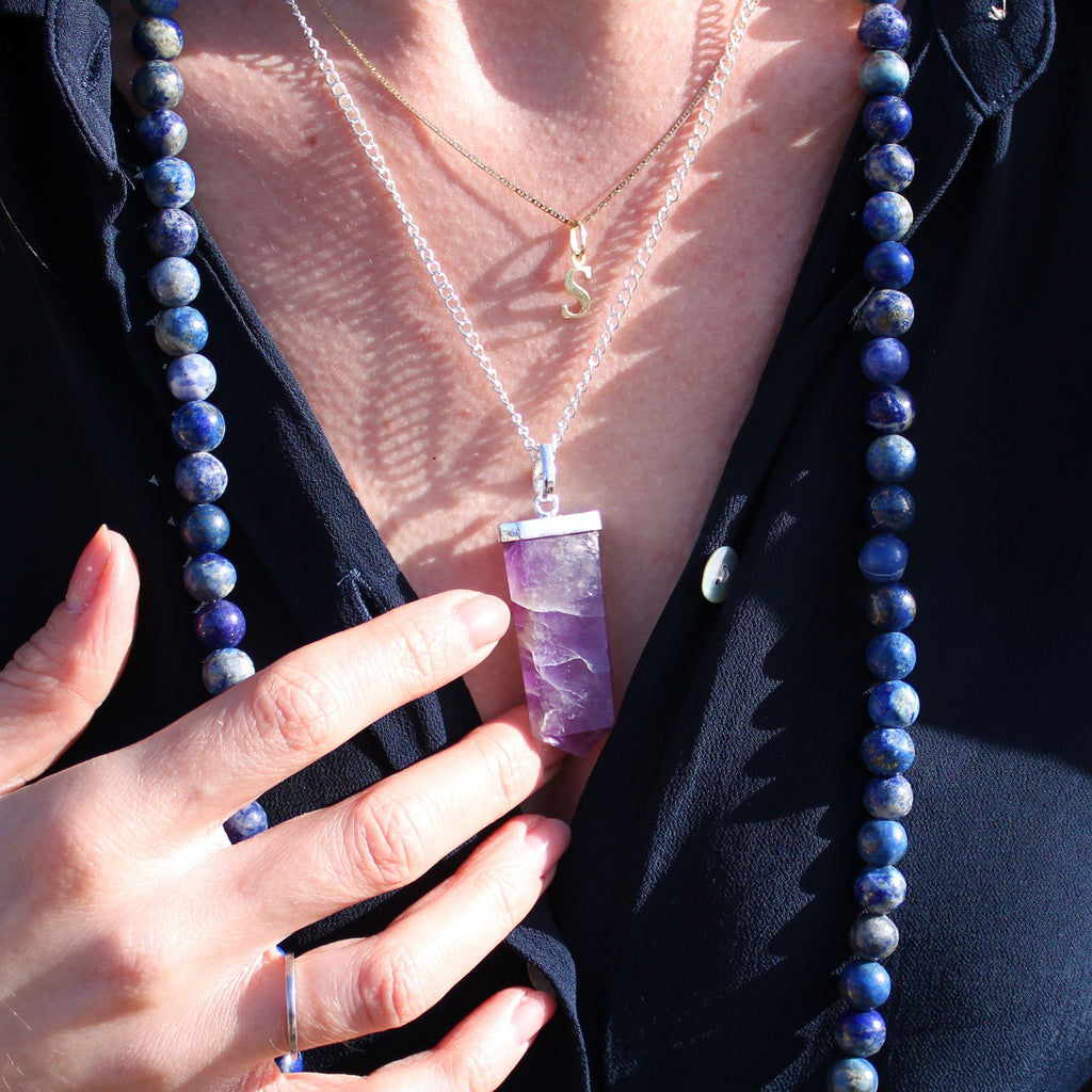 Rose Quartz Flat Pencil Pendant Necklace – view 7