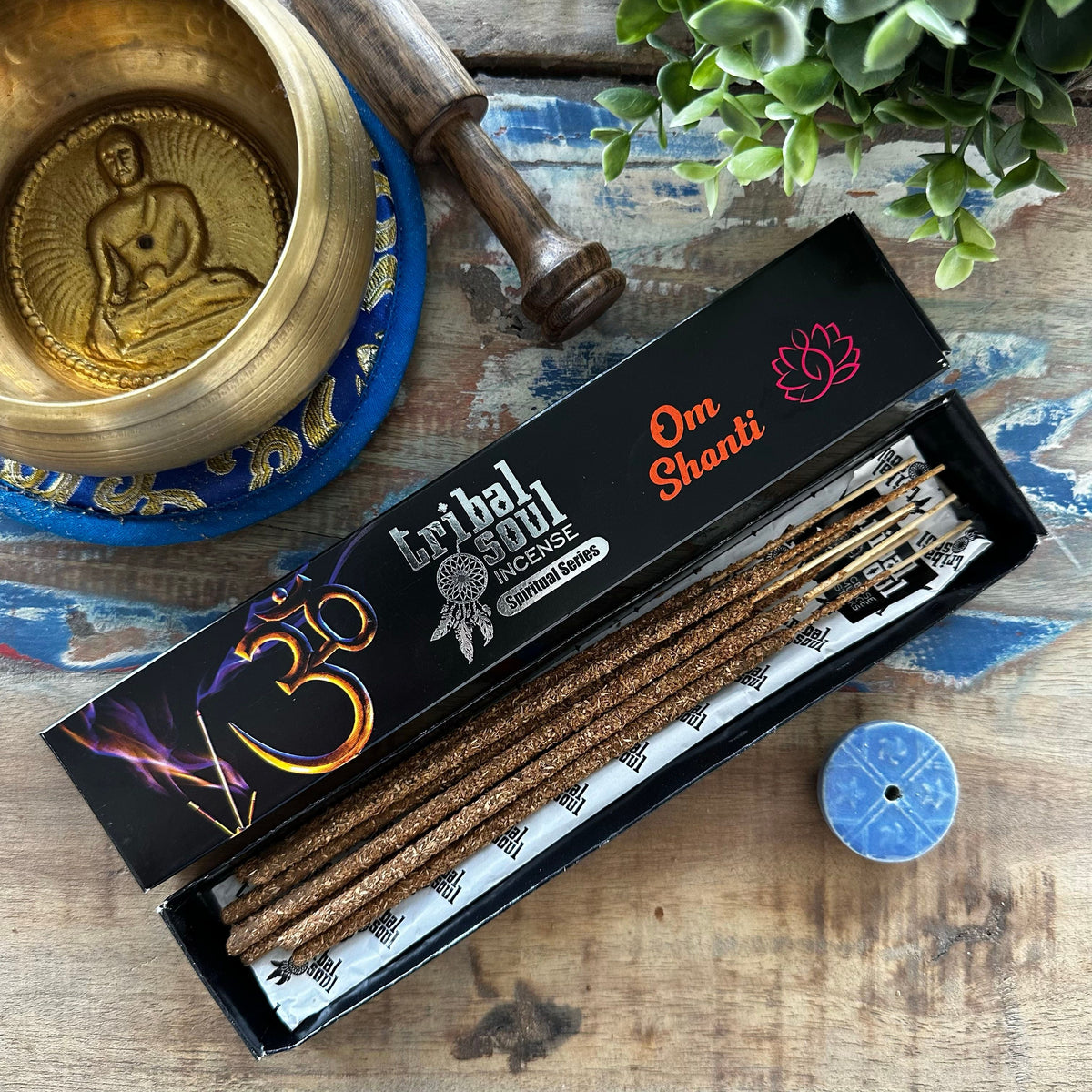 Tribal Soul Ohm Shanti Incense Sticks & Ceramic Holder