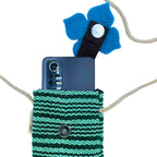 Cotton Phone Holder Bag with Flower Print, Green Stripes – view 2