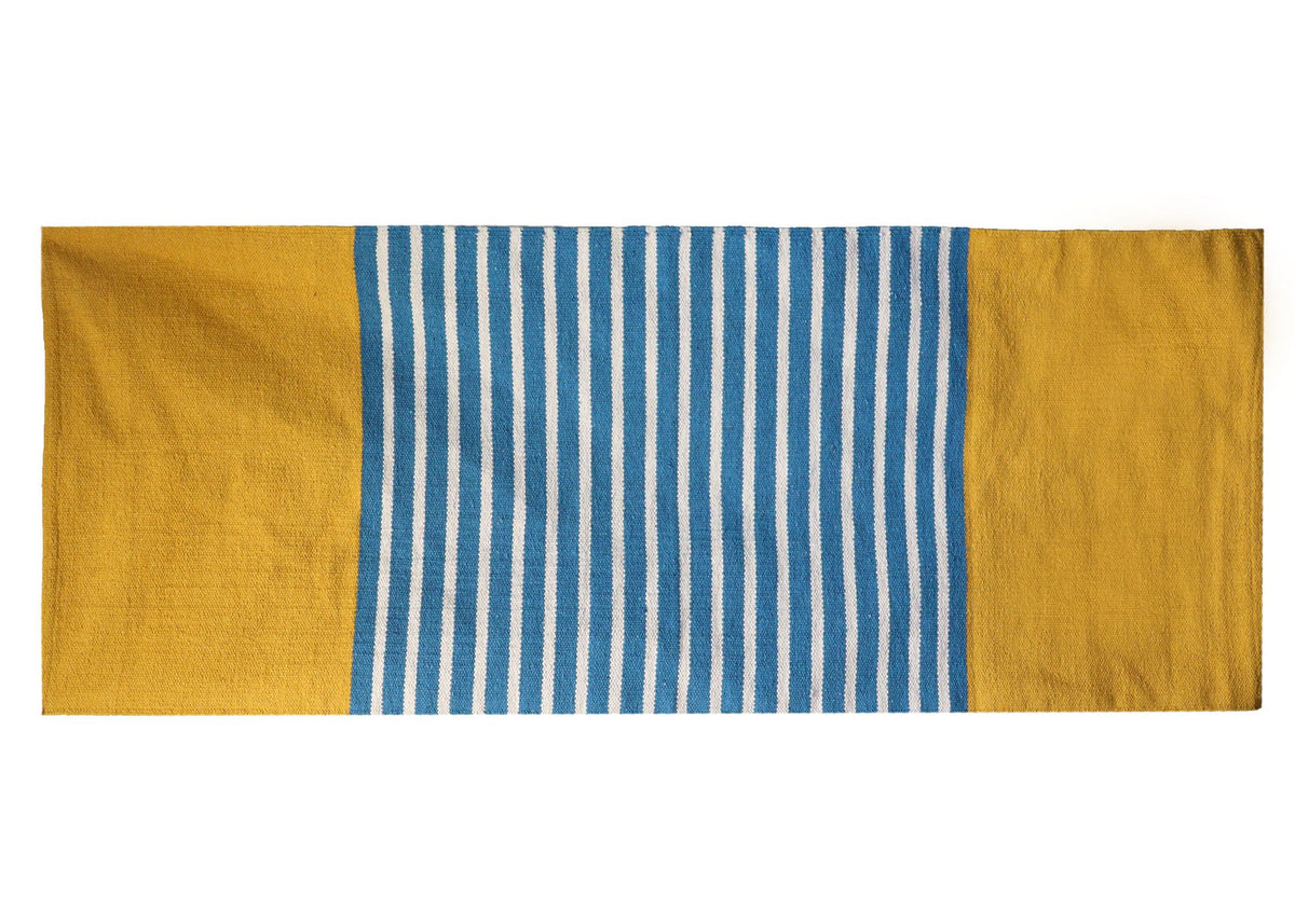 Indian Cotton Rug - Yellow/Blue - 70x174cm