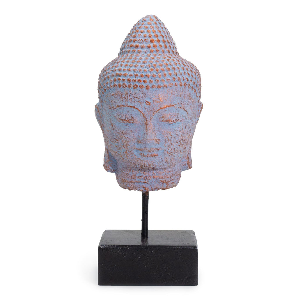 Stillness Buddha Head Statue on Stand, Blue Copper