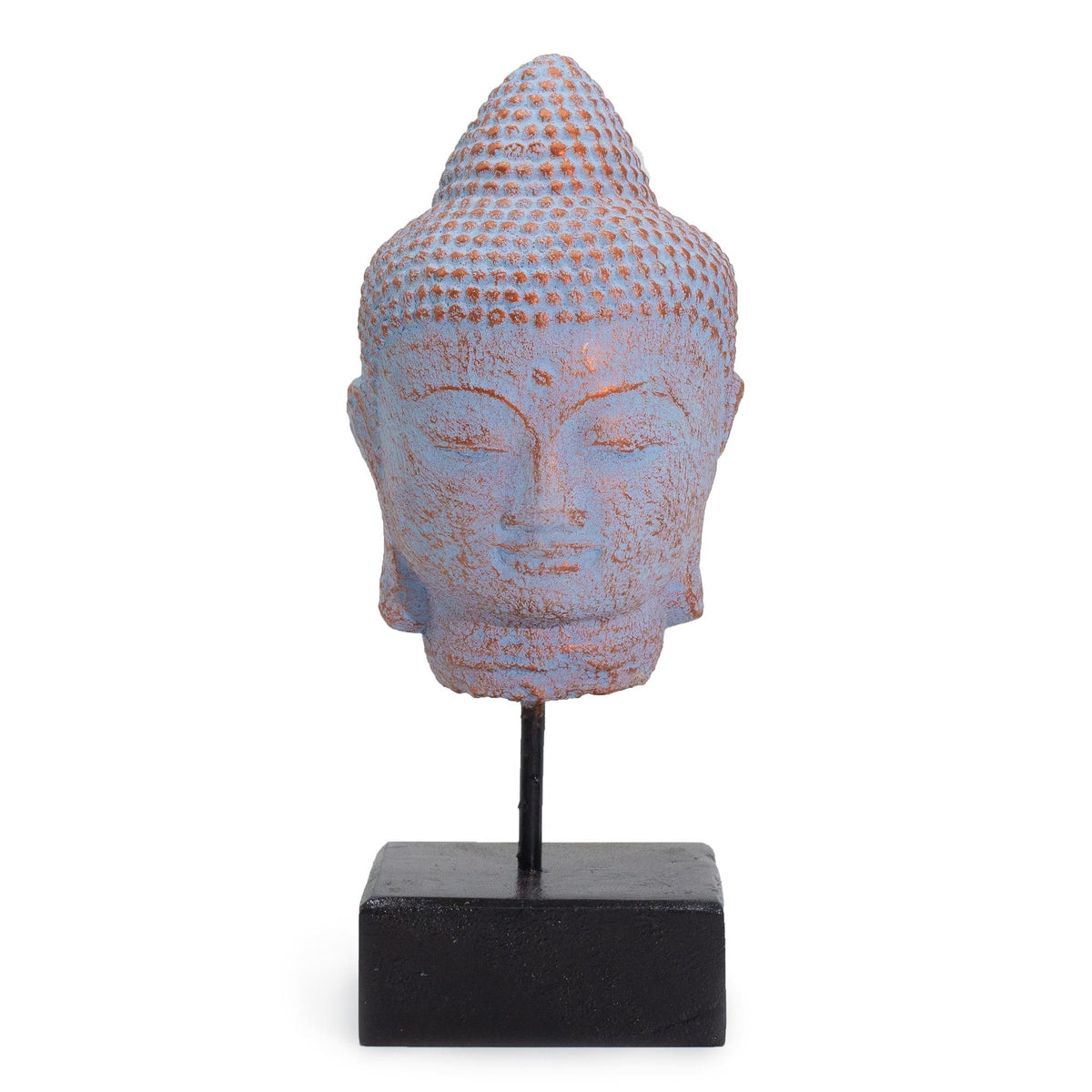 Stillness Buddha Head Statue on Stand, Blue Copper
