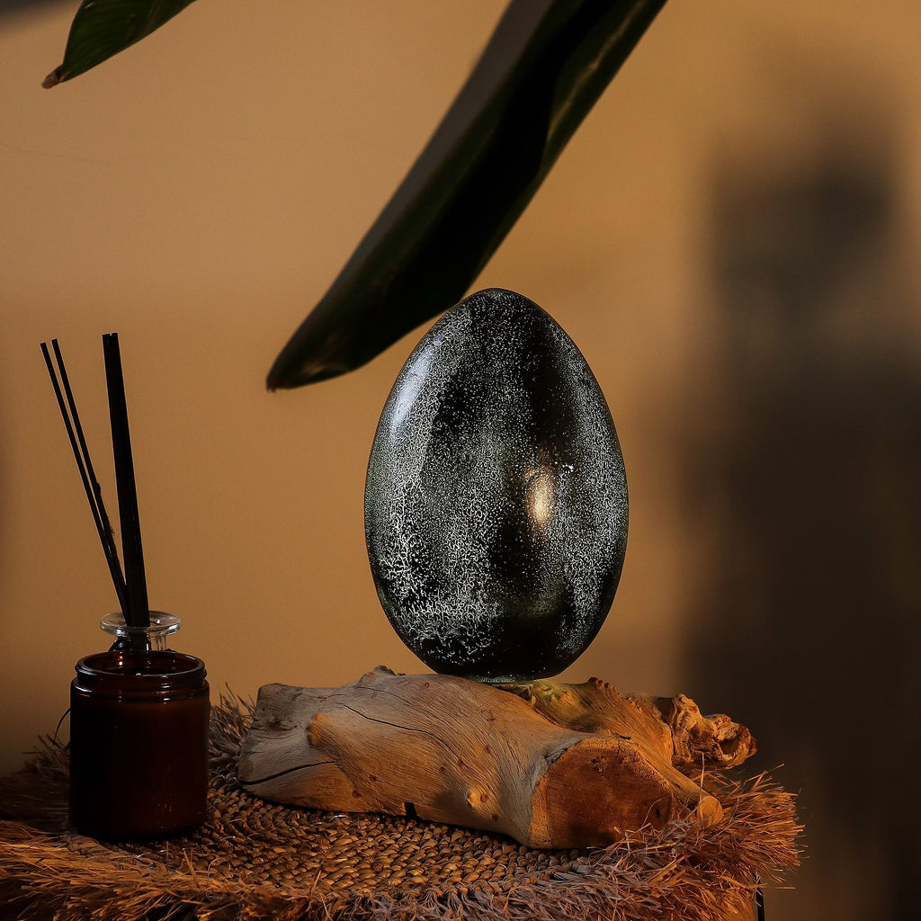 DriftGlow Lamp - Crackle Lava Egg Shade, Grey