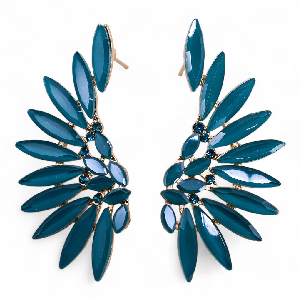 Teal Green Vintage Glass Angel Wings Earrings