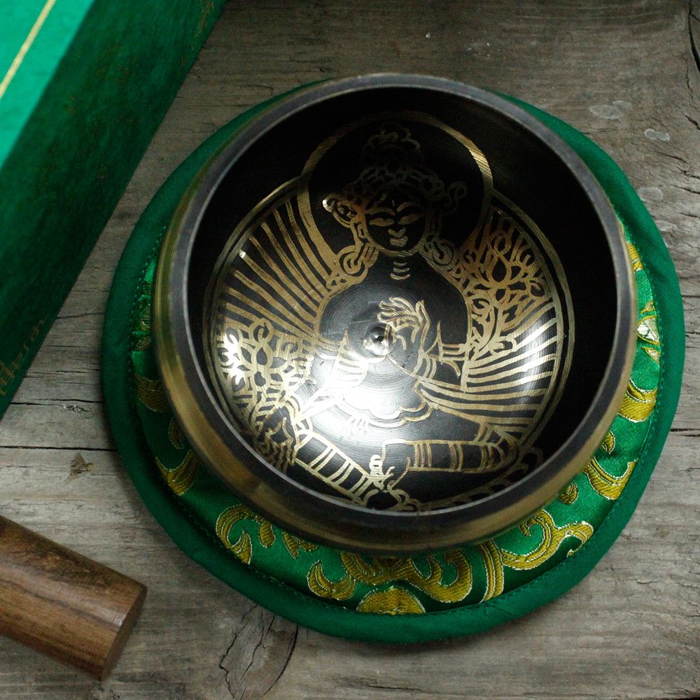 Green Tara Singing Bowl Set - 13cm Brass