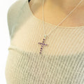 Amethyst Crucifix Pendant - Silver Plated 45cm Chain