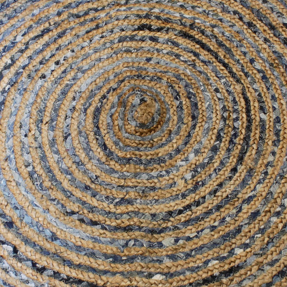 Round Jute and Recycled Denim Rug - 150 cm
