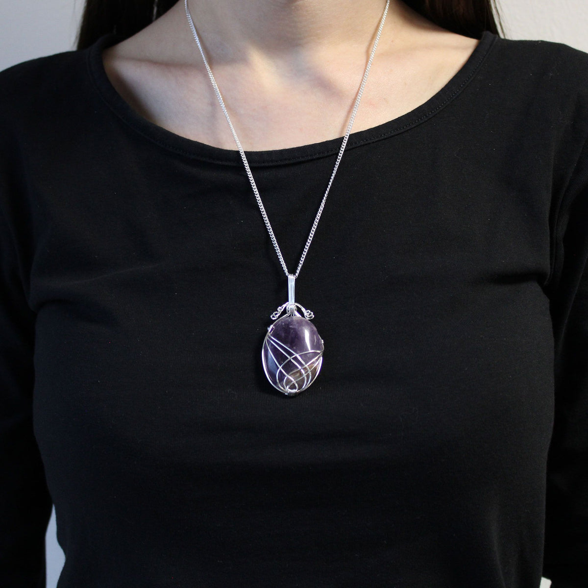 Swirl Wrapped Amethyst Gemstone Necklace – view 2