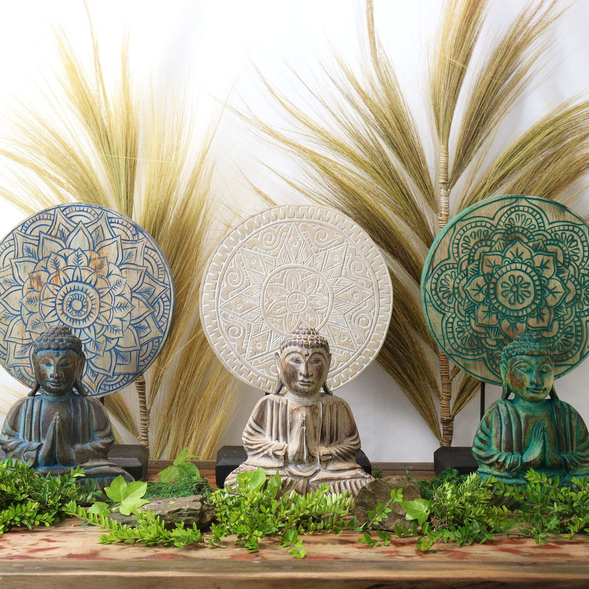 Buddha Feng Shui Set, Flower Mandala, Blue Finish – view 3