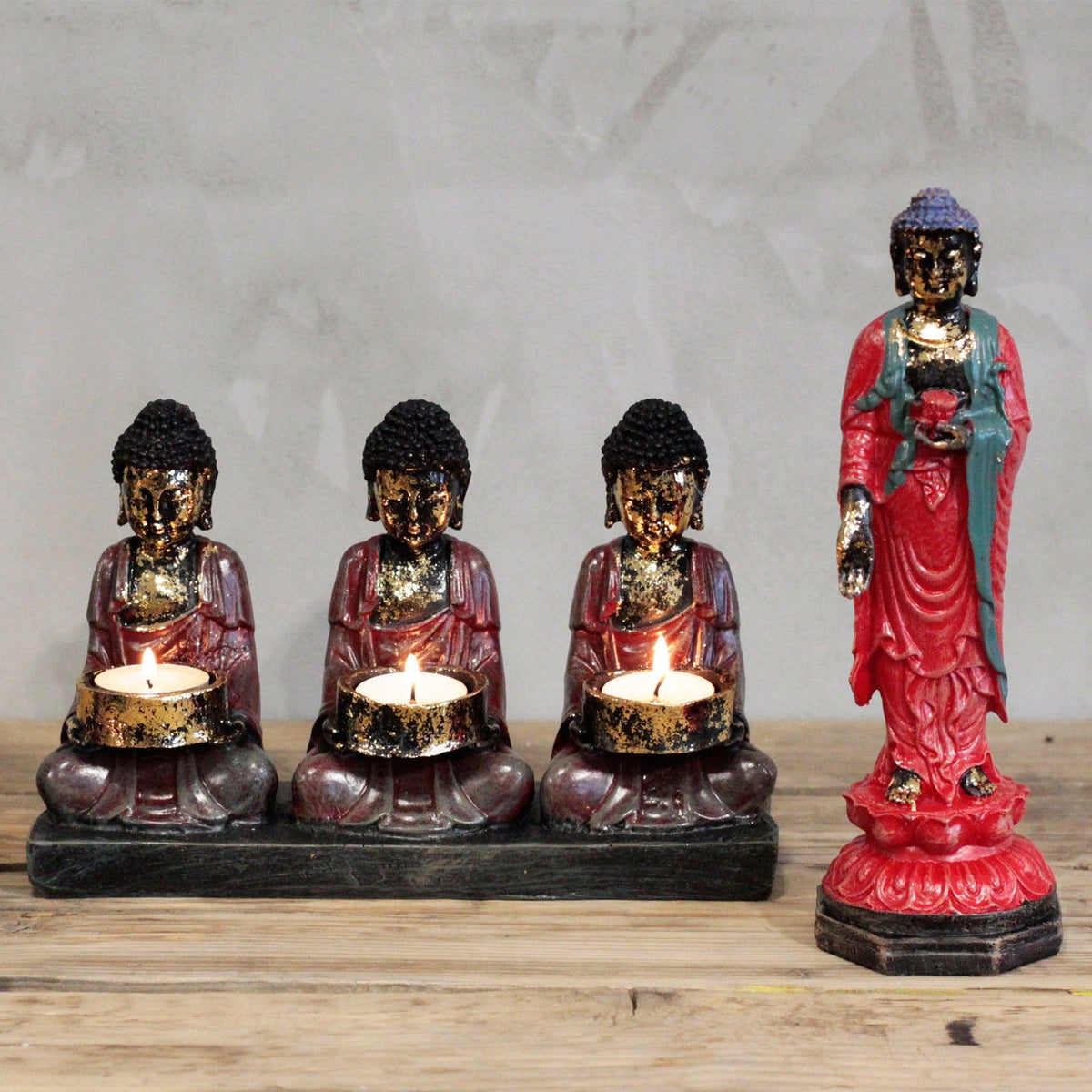 Antique Buddha Three Devotees Candle Holder – view 4