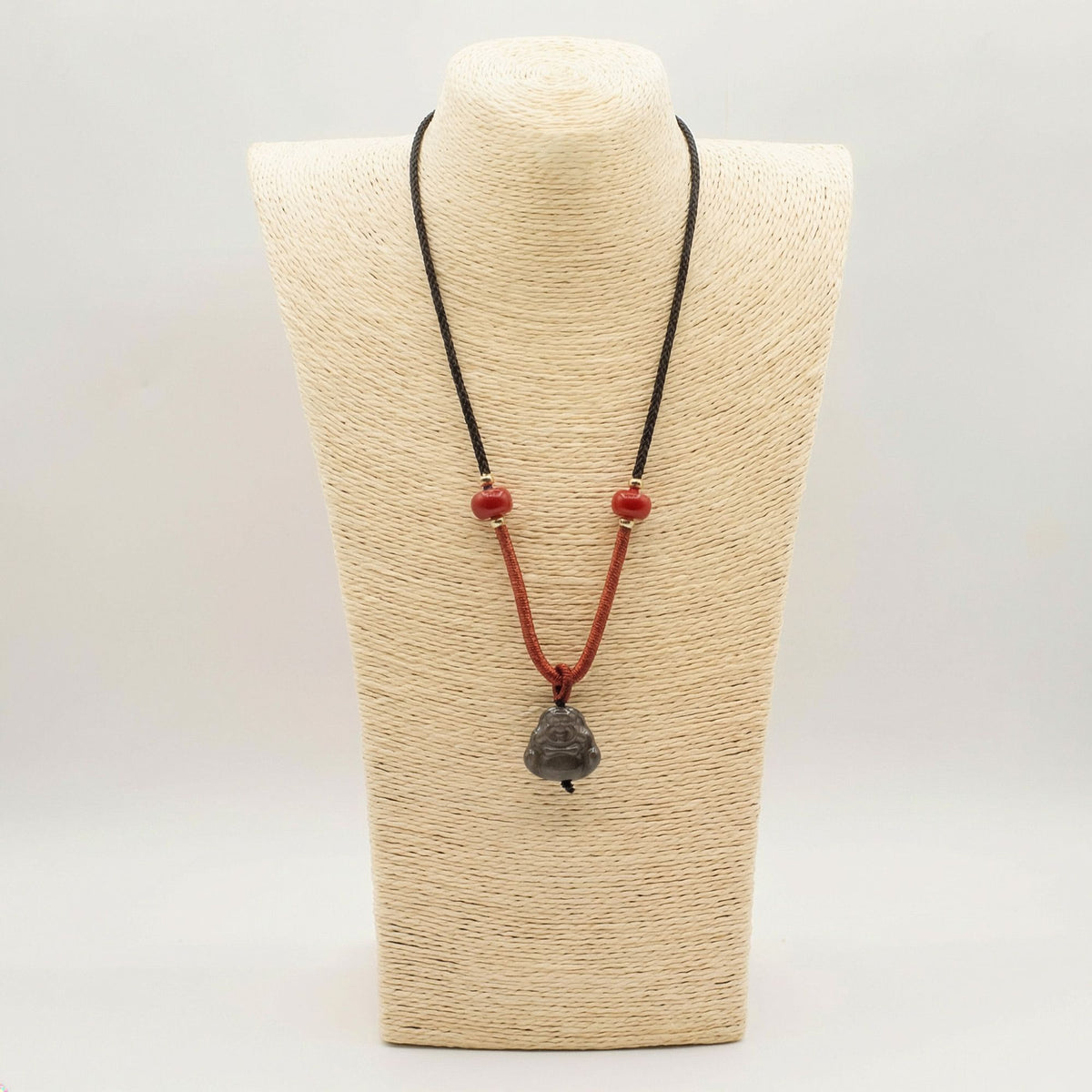 Silver Obsidian Buddha Cord Necklace Pendant – view 2
