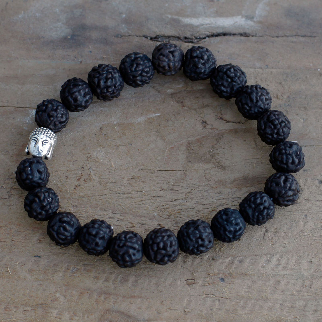 Rudraksha Buddha Bangle Mala - Dark Wood Beads – view 2