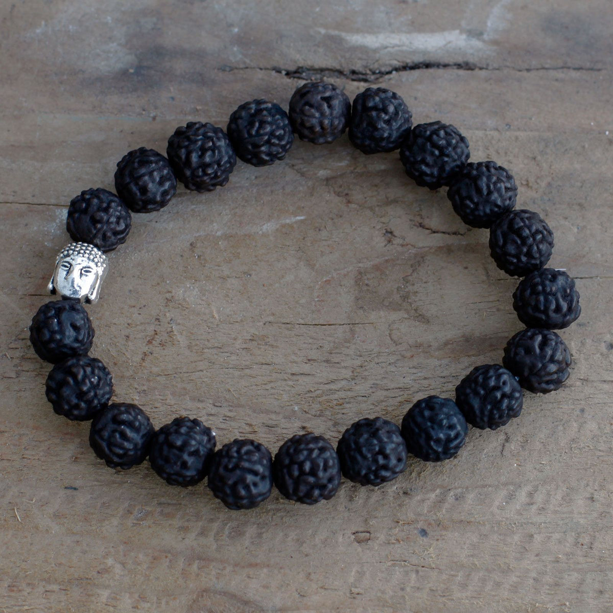 Rudraksha Buddha Bangle Mala - Dark Wood Beads – view 2