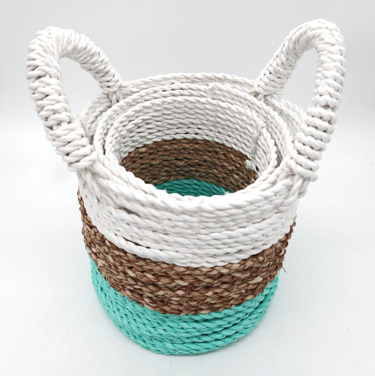 Seagrass Basket Set, 3 Pieces - Green, Natural, White – view 7