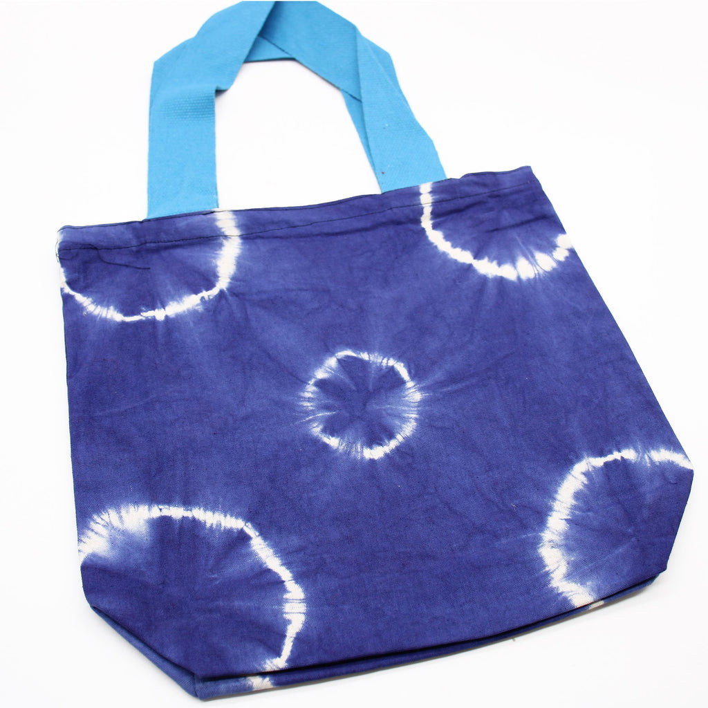 Tie-Dye Cotton Bag 38x42cm - Blue Rings, Blue Handle – view 4