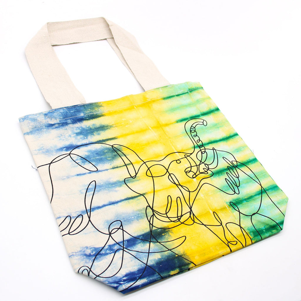 Tie-Dye Cotton Bag - Elephants - Multi - Natural Handle – view 2
