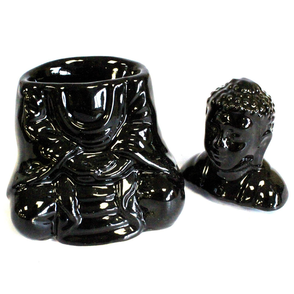 Sitting Buddha Ceramic Oil Burner - Black – view 2