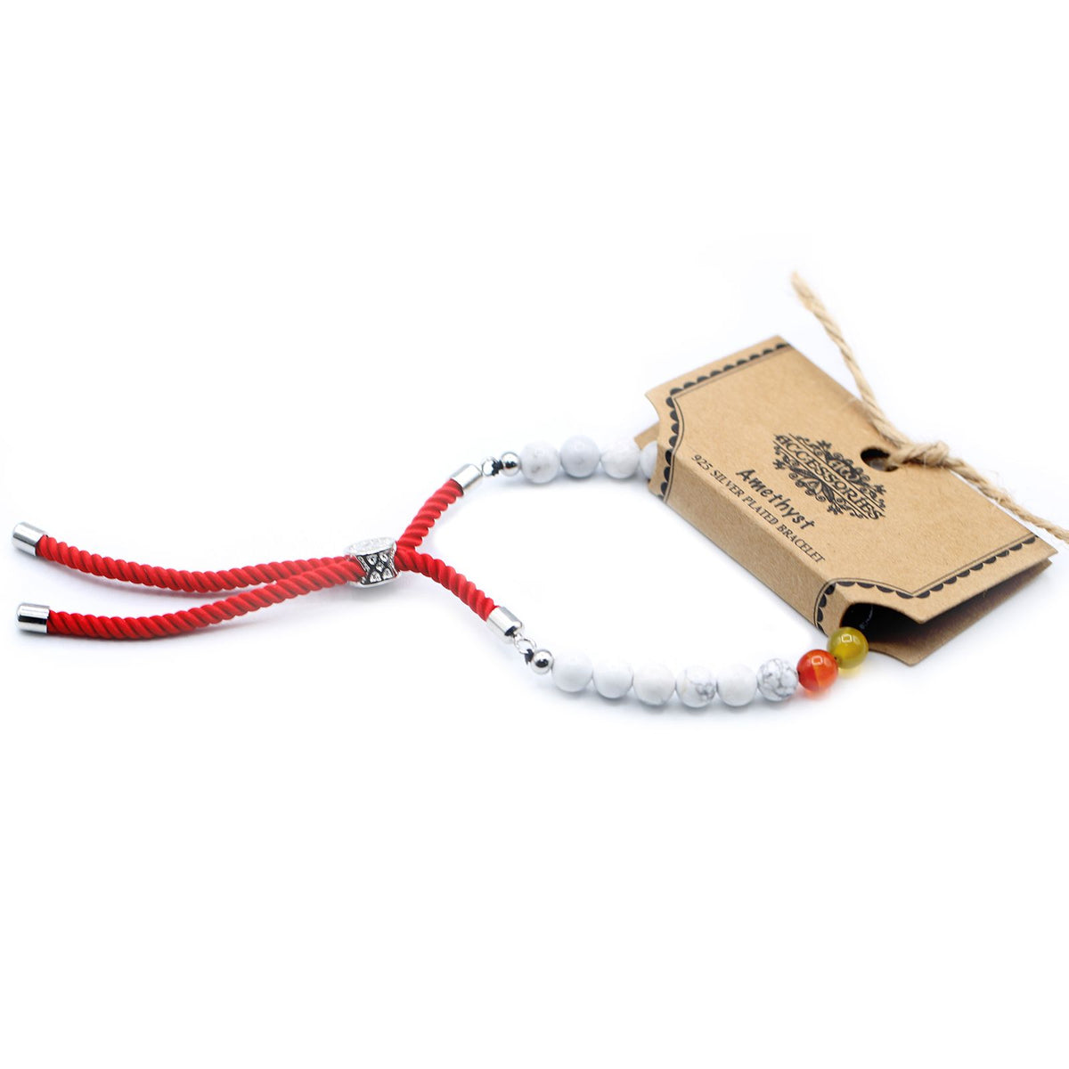 White Howlite Chakra Bead Bracelet on Red Cord – view 4