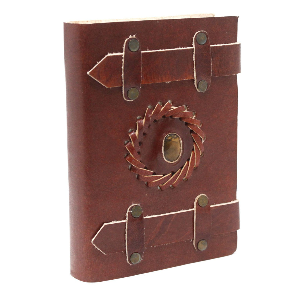 Leather Tigereye Notebook with Belt Strap – 15x10 cm