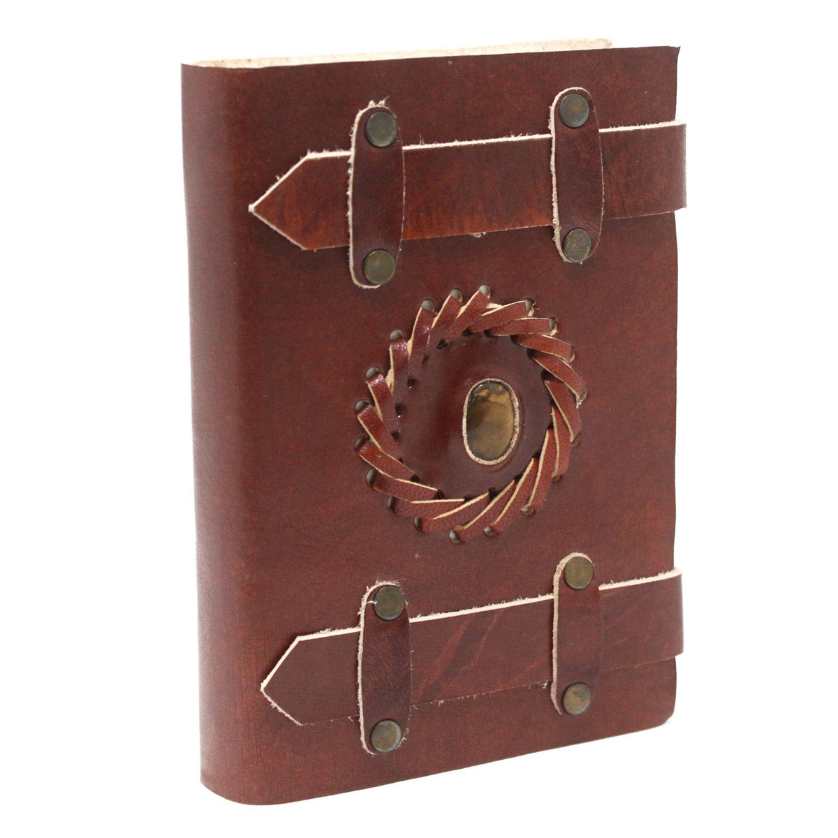 Leather Tigereye Notebook with Belt Strap – 15x10 cm