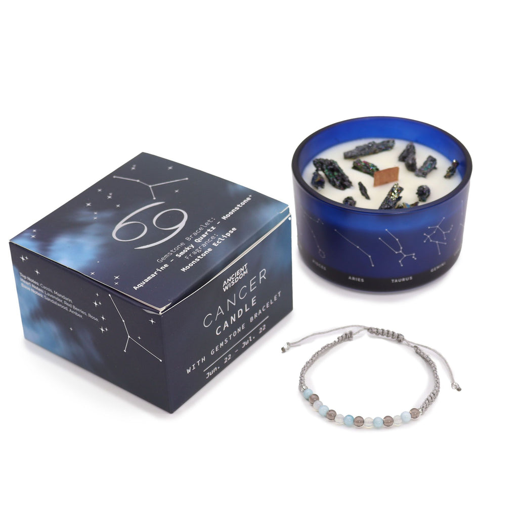 Cancer Zodiac Crystal Candle with Gemstone Bracelet – view 3