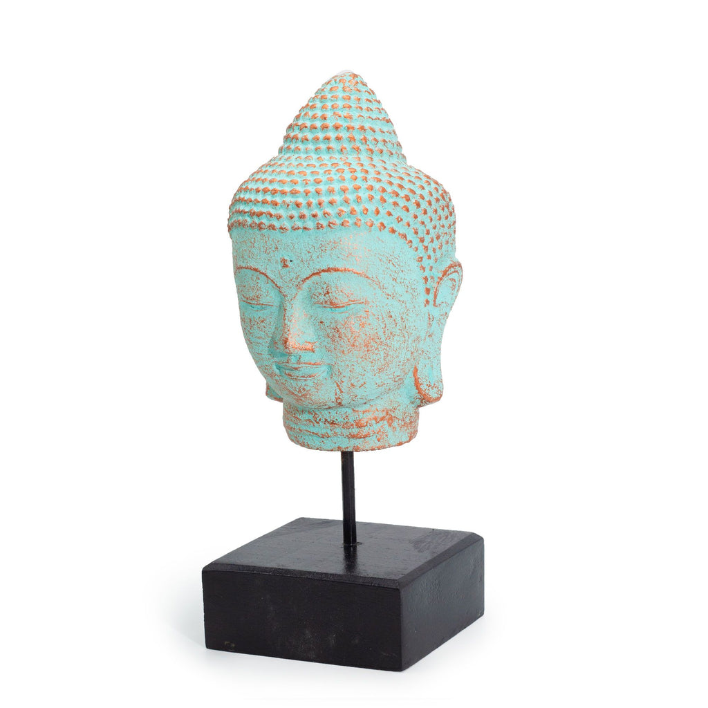 Stillness Buddha Head Statue with Stand – Green Copper Finish – view 4