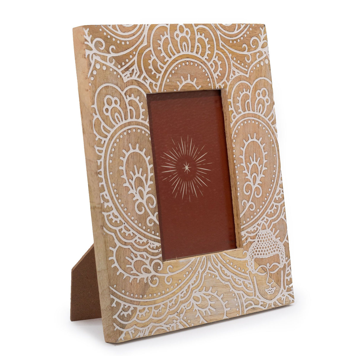 Medium Mango Wood Picture Frame, Buddha, White