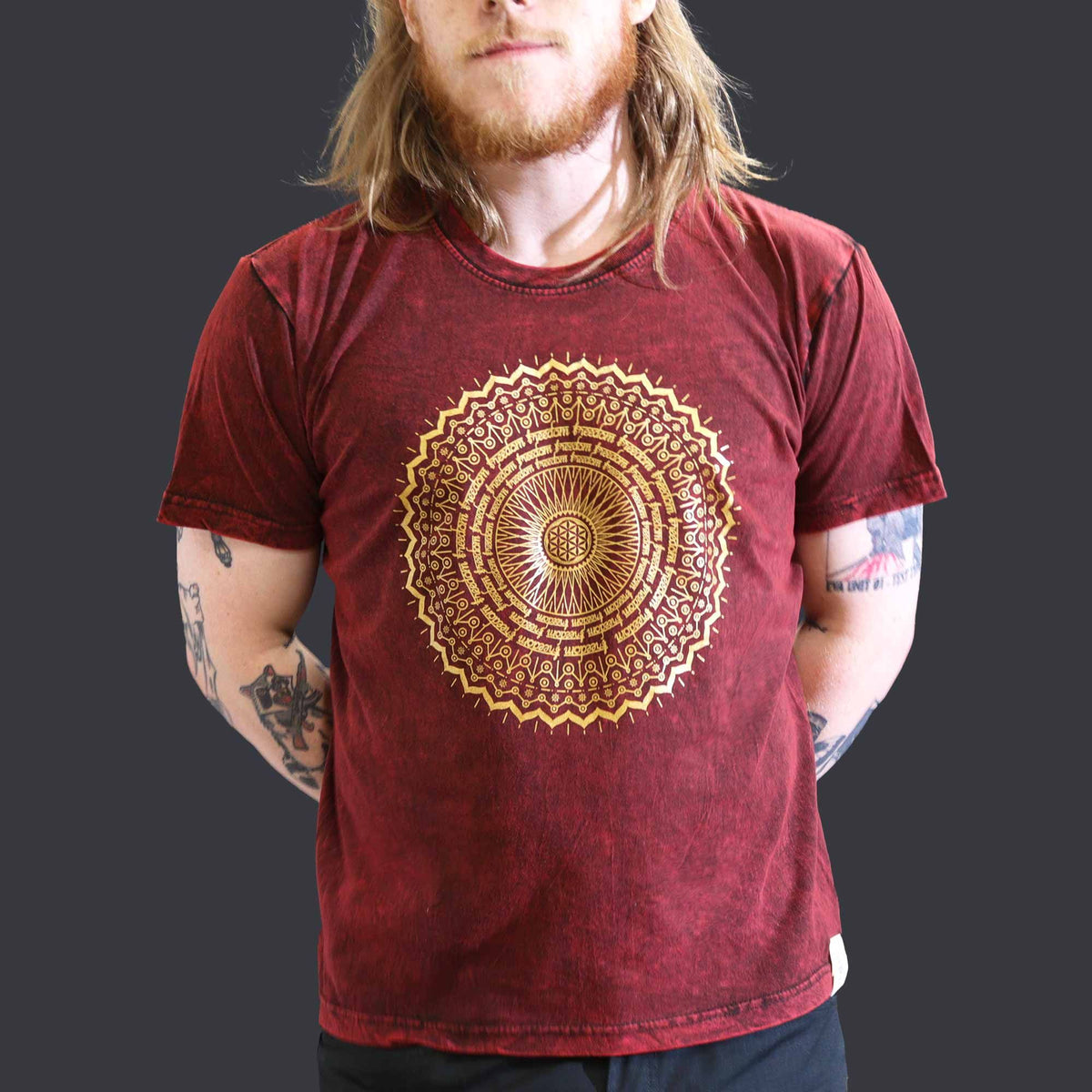 Nomad Sari Stonewashed Cotton T-Shirt – Mandala – Maroon – Large – view 4