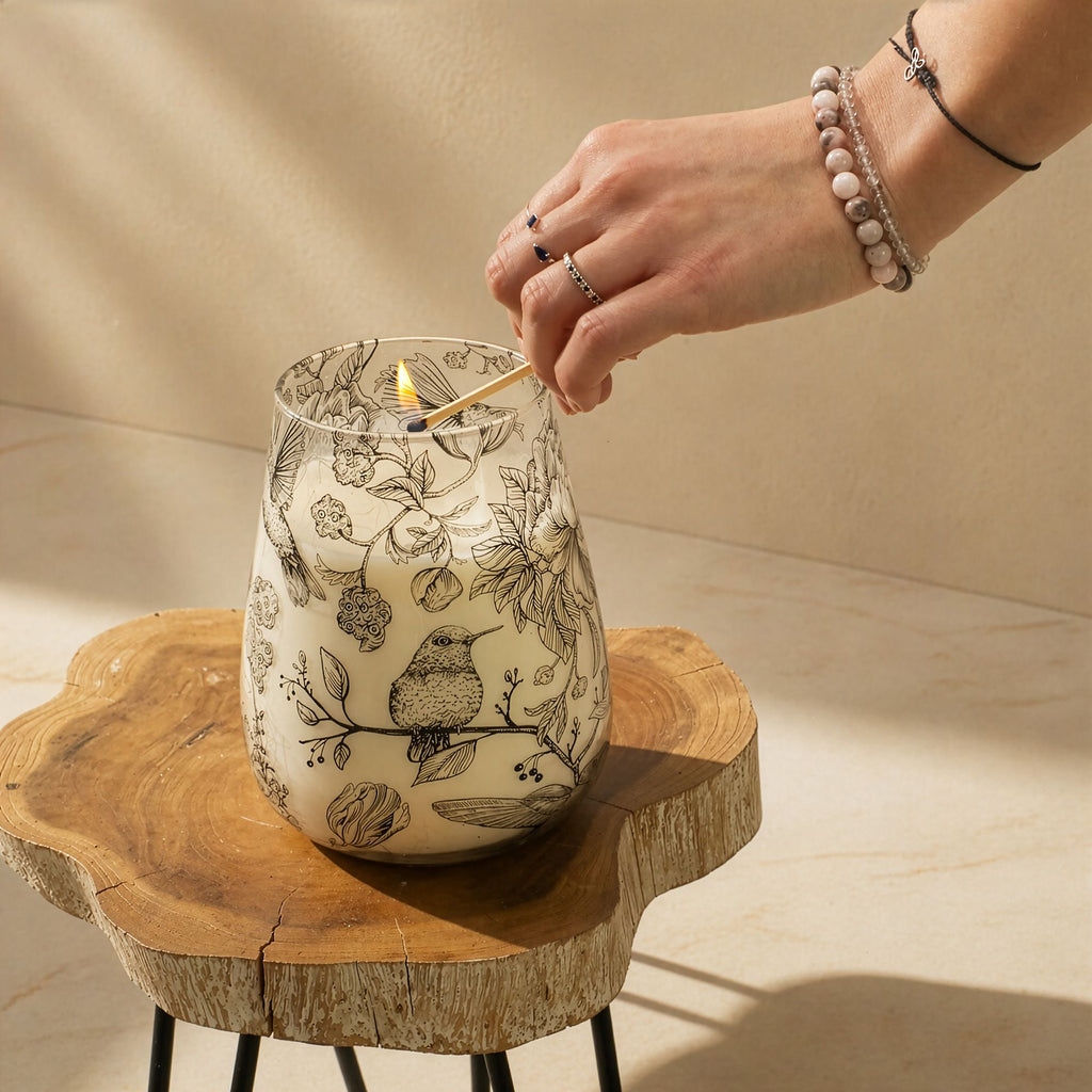 Tall Glass Jar Candle - Drawn by Flame Birds – view 5
