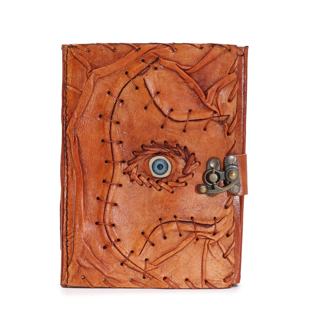 Light Brown Tan Leather Notebook, Evil Eye – 17x12.5 cm – view 2