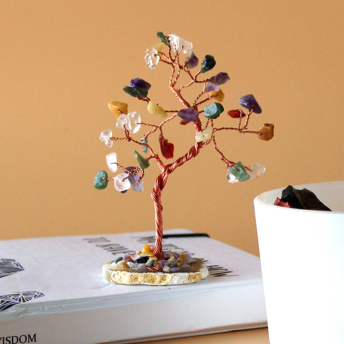 Multi Gemstone Tree on Natural Agate Base - 35 stones
