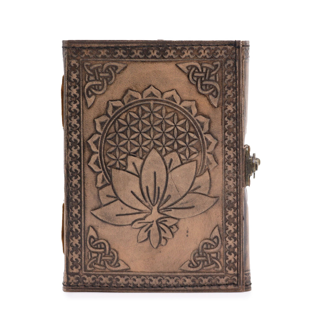 Lotus Mandala Leather Notebook, Antique Grey – 17.5x12.5 cm – view 3
