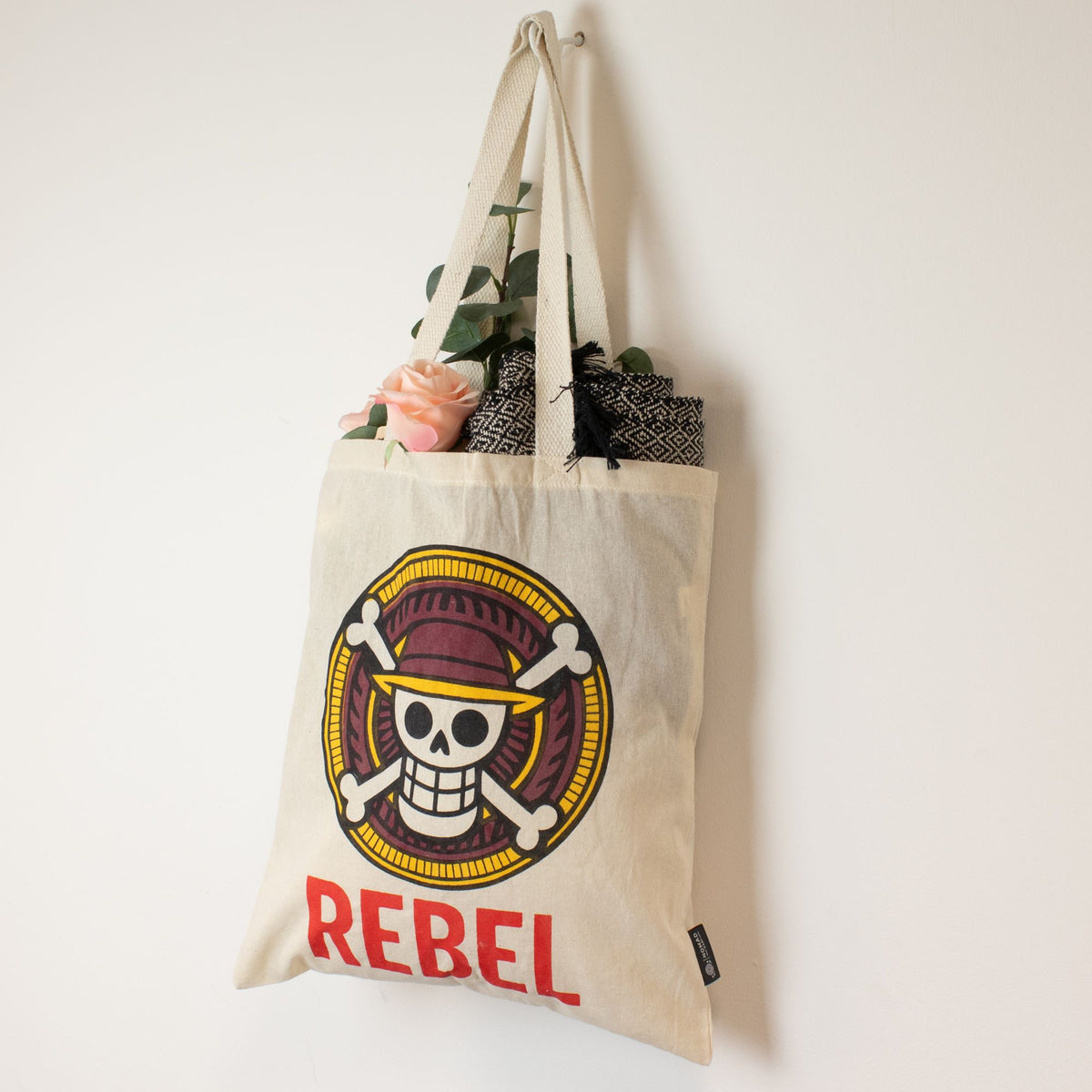 Nomad Sari Tote Bag - REBEL Graphic Print - Natural Cotton