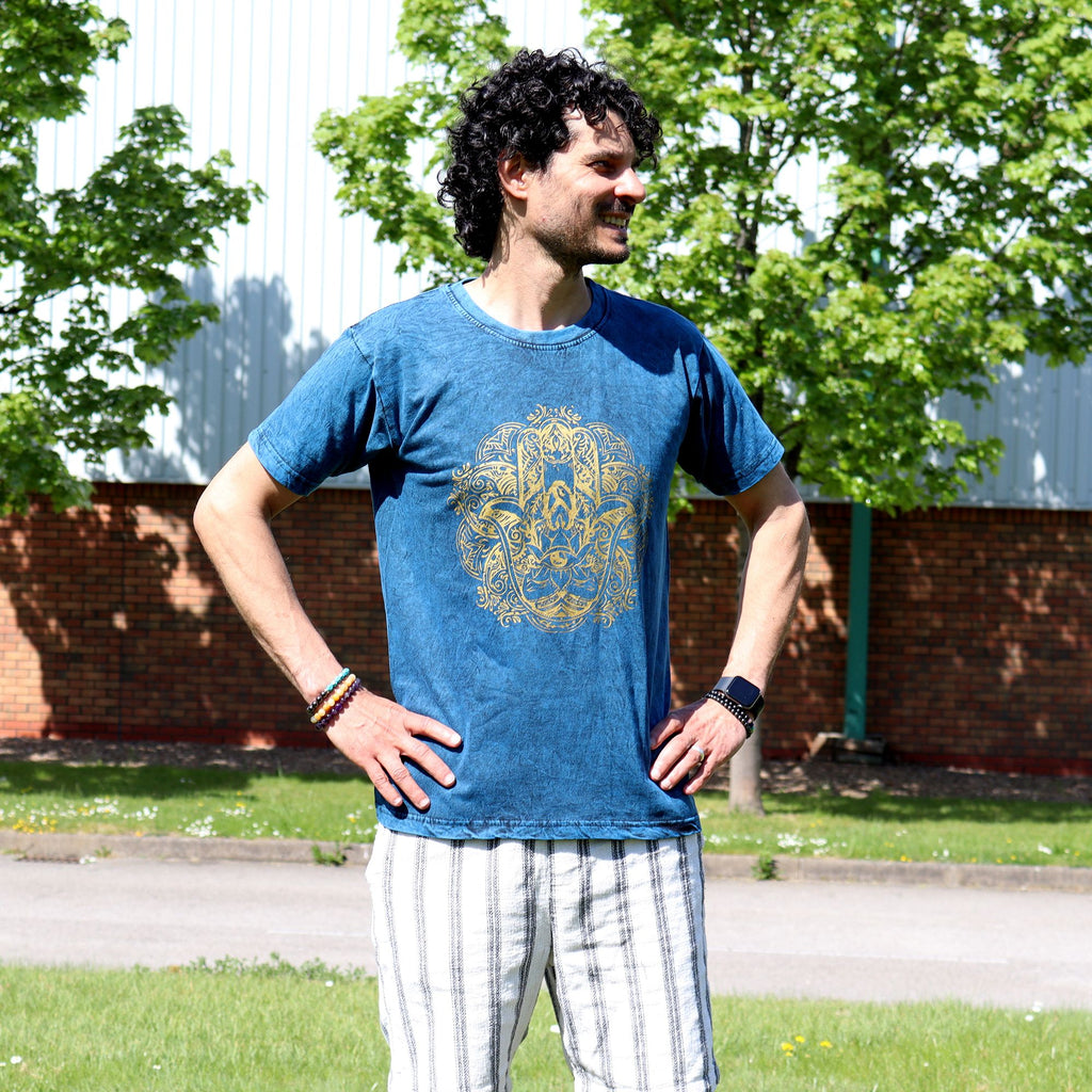 Nomad Sari Stonewashed T-Shirt - Hamsa - Blue - Medium – view 4