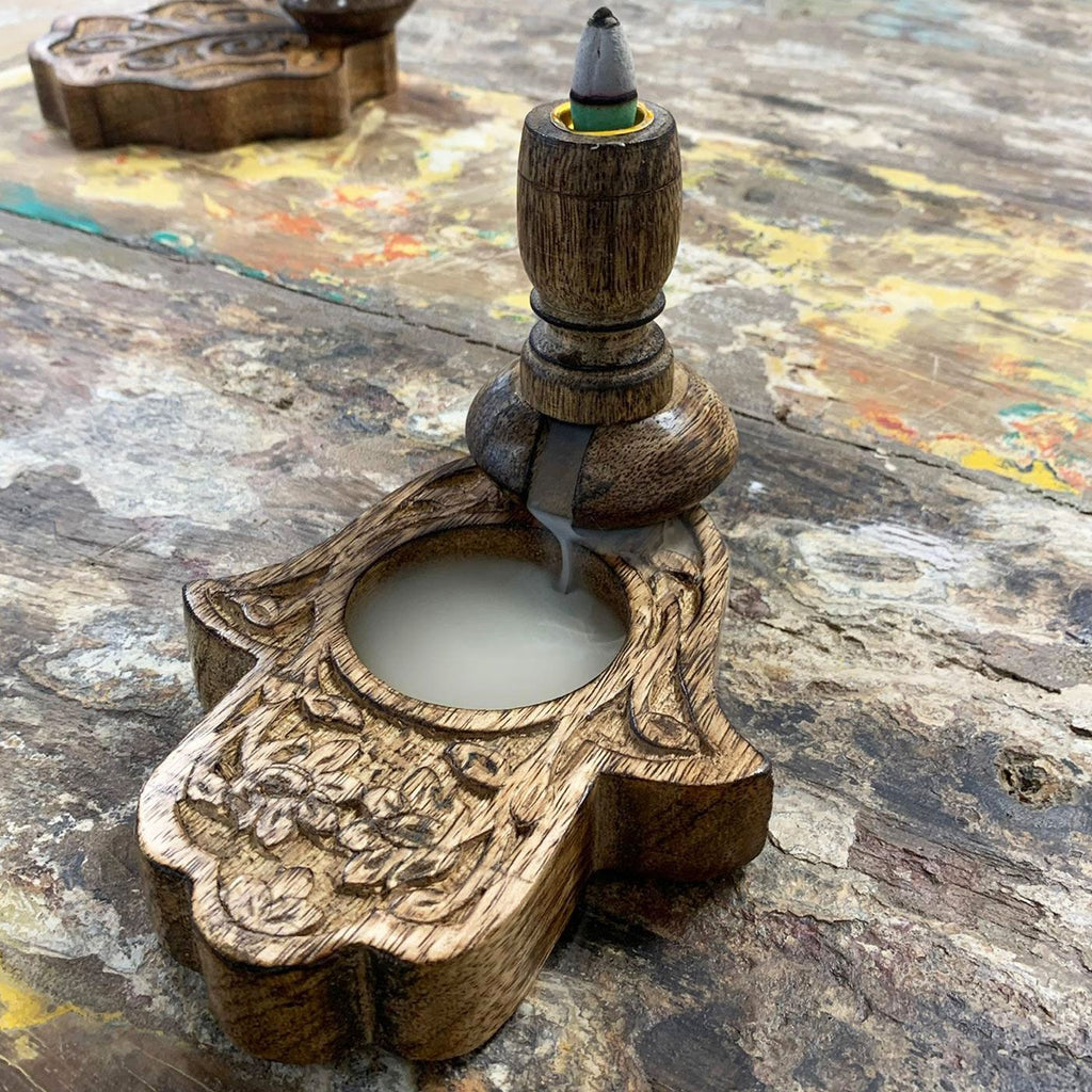 Small Mango Wood Backflow Burner - Hamsa – view 6