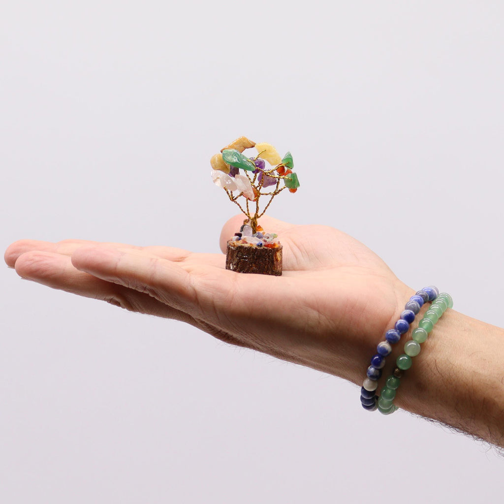 Mixed Gemstone Mini Tree on Wood Base, 15 Stones – view 4
