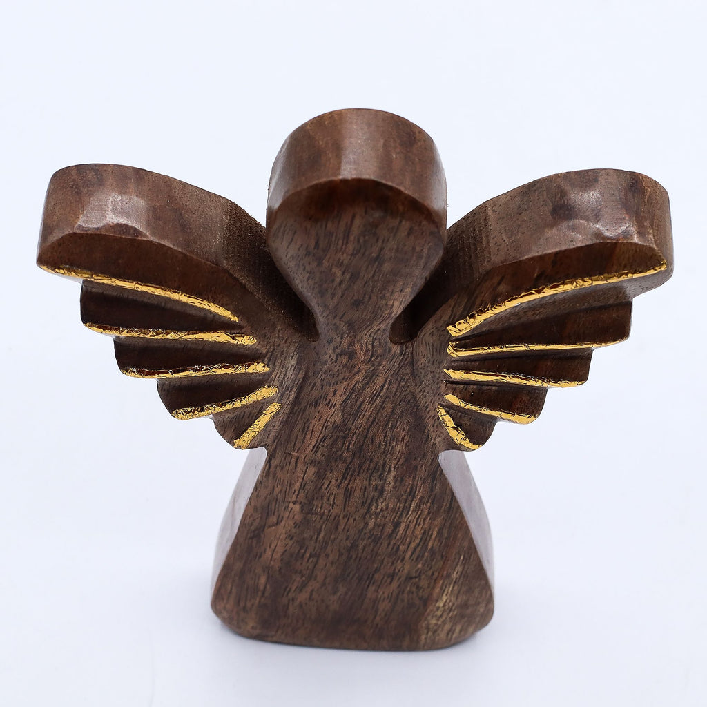 Large Mango Wood Angel - Gold Wings, 19cm – view 4