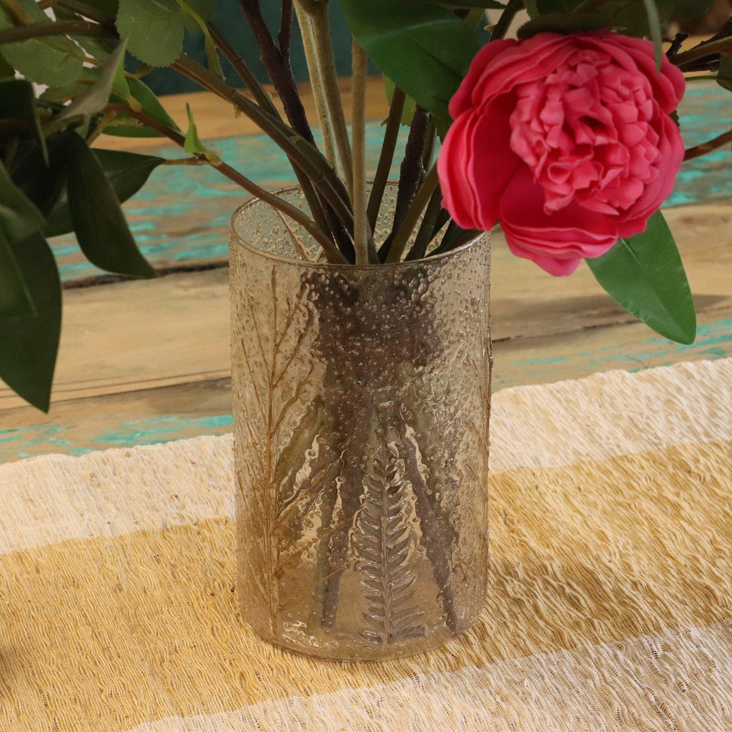 Pino Glass Vase Candle Holder with Pressed Leaves 19x11cm – view 4