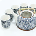 Ceramic Herbal Teapot Set with 6 Cups - Blue Pattern
