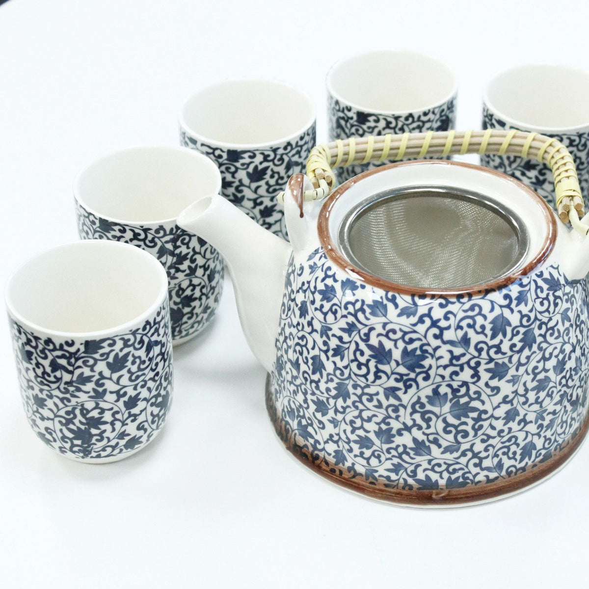 Ceramic Herbal Teapot Set with 6 Cups - Blue Pattern