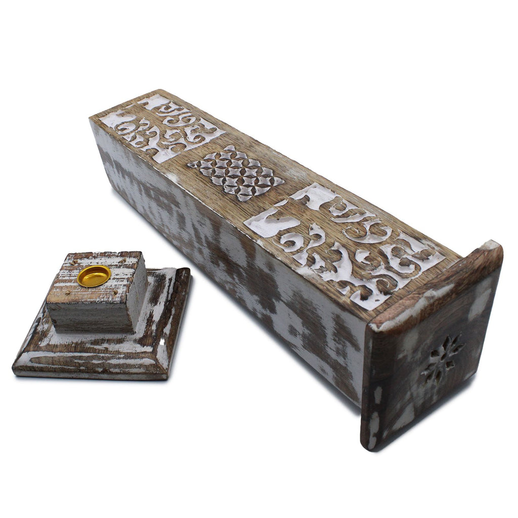 Whitewashed Mango Wood Incense Holder - Smoke Tower 30cm – view 3