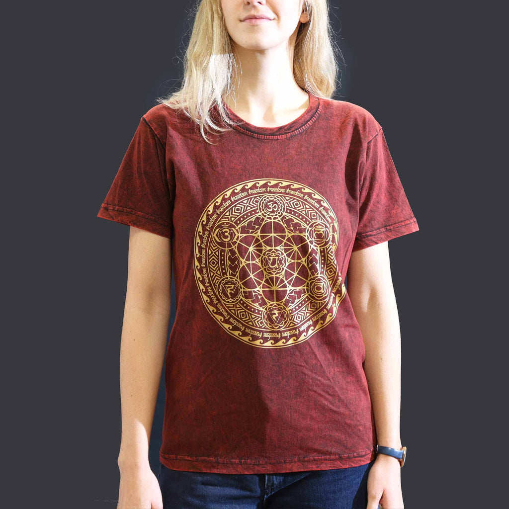 Nomad Sari Stonewashed T-Shirt - Chakra - Maroon - Small