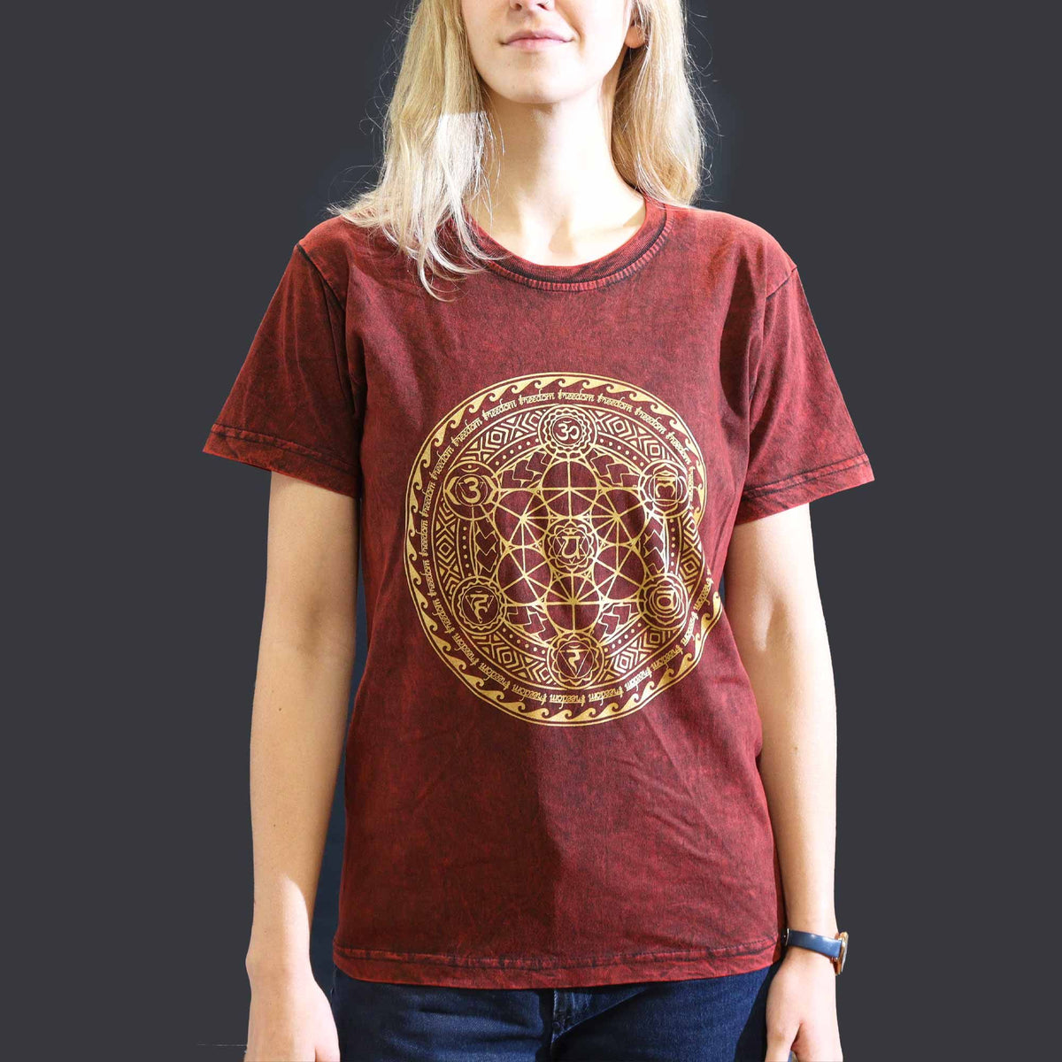 Nomad Sari Stonewashed T-Shirt - Chakra - Maroon - Small