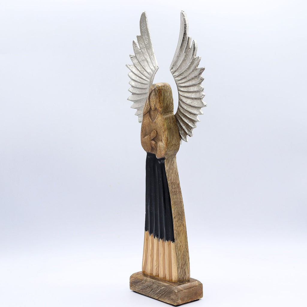 Large Mango Wood Guardian Angel, Metal Wings, 40cm – view 4