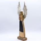 Large Mango Wood Guardian Angel, Metal Wings, 40cm – view 4