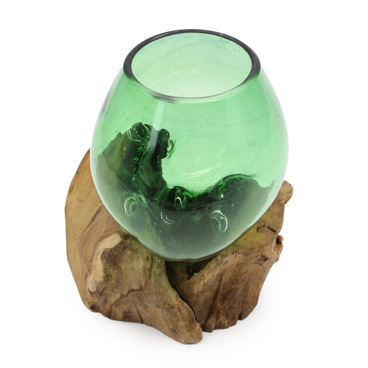 Recycled Glass Bowl on Wood - Small