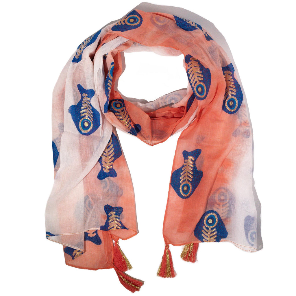 Nomad Sari Aqua Fish Scarf - Coral 180 x 50 cm