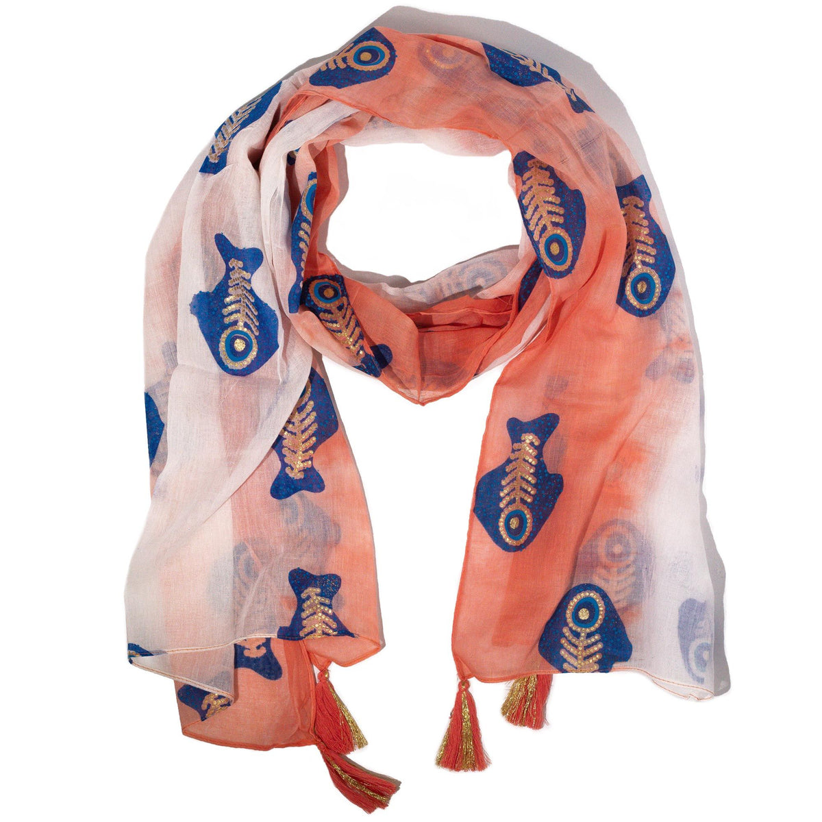 Nomad Sari Aqua Fish Scarf - Coral 180 x 50 cm